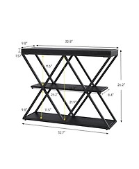 homfan Industrial 3-Tier Entryway Console Table with X-Shaped Metal Frame, Open Shelves and Adjustable Feet