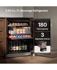 Ca'Lefor 24 Inch Beverage Refrigerator , 180 Can, Glass Door, Built In or Freestanding, 5.65 Cubic Feet, for Home