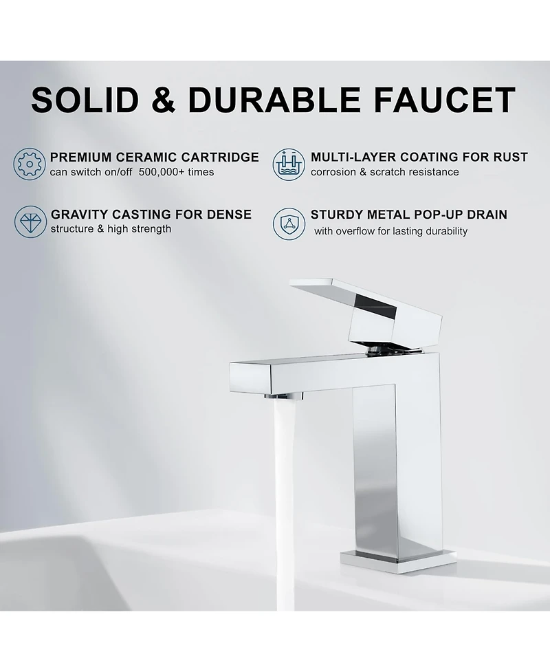 Phying Modern Chrome Bathroom Faucet, Single Hole Bathroom Faucet, Solid Brass Chrome Polished Bathroom Sink Faucet