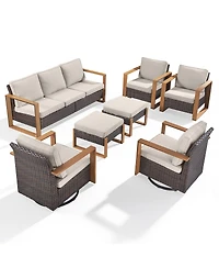 Pocassy Outdoor Patio Furniture Set-7 Pieces All-Weather Wicker with Swivel Chairs Conversation Sets for Porch Deck