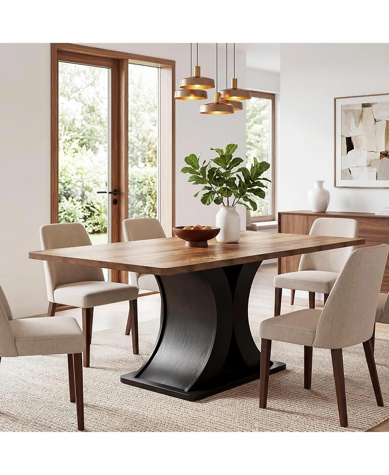 Tribesigns 55-Inch Dining Table for 4-6, Farmhouse Kitchen Dinner Table with Heavy Duty Pedestal, for Dining Room, Kitchen.