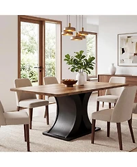 Tribesigns 55-Inch Dining Table for 4-6, Farmhouse Kitchen Dinner Table with Heavy Duty Pedestal, for Dining Room, Kitchen.