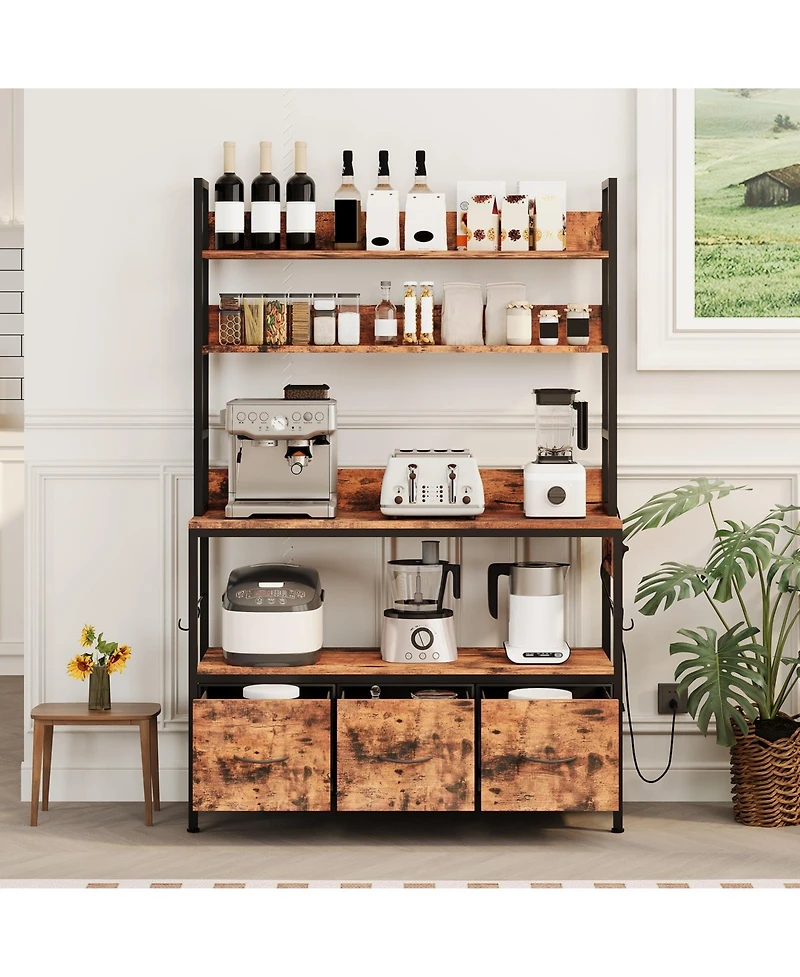 gaomon 63.4" Bakers Rack with Charging Station, 5-Tier Microwave Stand with Storage Cabinet, 10 Hooks, for Kitchen Living Room