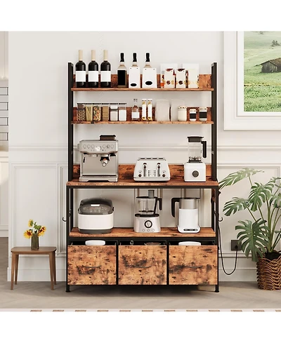gaomon 63.4" Bakers Rack with Charging Station, 5-Tier Microwave Stand with Storage Cabinet, 10 Hooks, for Kitchen Living Room