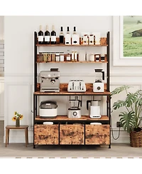 gaomon 63.4" Bakers Rack with Charging Station, 5-Tier Microwave Stand with Storage Cabinet, 10 Hooks, for Kitchen Living Room