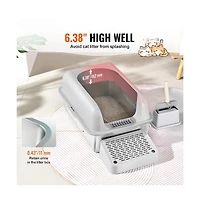Ruie Stainless Steel Cat Litter Box Xl 6 In Deep With Scoop Filter Foot Board