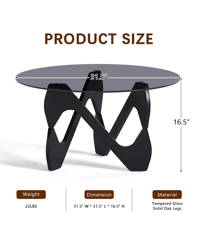 Vlsrka Modern Round Glass Coffee Table, Sculptural Cutout Base Design