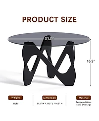 Vlsrka Modern Round Glass Coffee Table, Sculptural Cutout Base Design