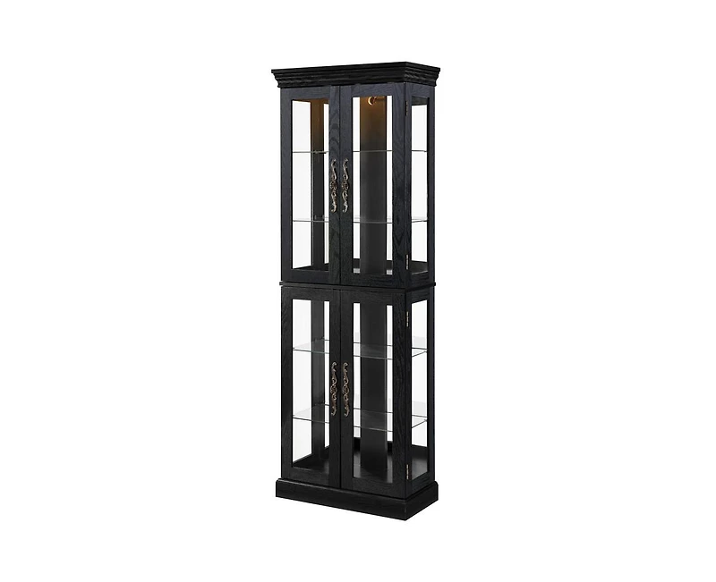 sumyeg Elegant Lighted Glass Curio Display Cabinet Wooden Frame Storage Includes Light Bulb
