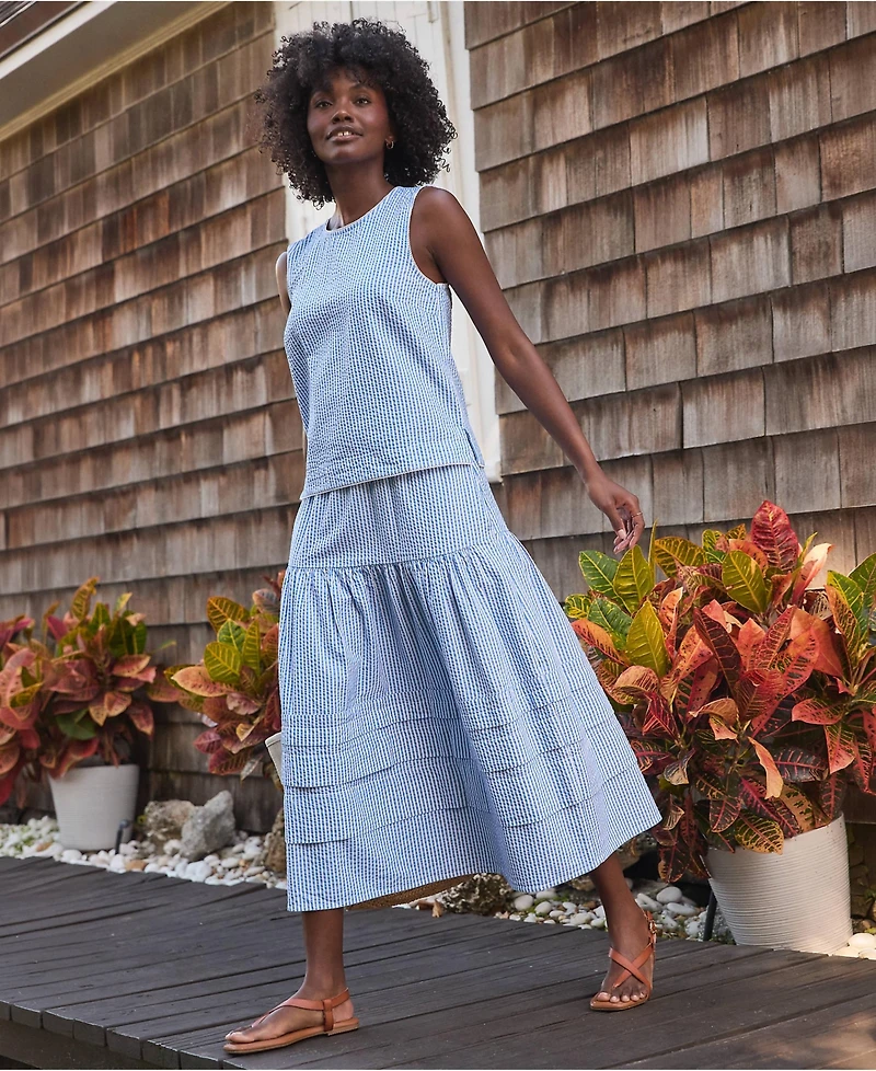 Lands' End Women's Seersucker Pull On Midi Skirt