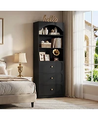 Aheaplus Wooden Pantry Storage Cabinets with 3-Tier Open Shelves, 80" Tall Bookshelf 3 Drawers