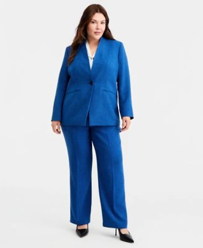 Kasper Plus Size Collarless One Button Blazer L Pocket Straight Pants