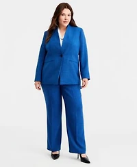 Kasper Plus Size Collarless One Button Blazer L Pocket Straight Pants