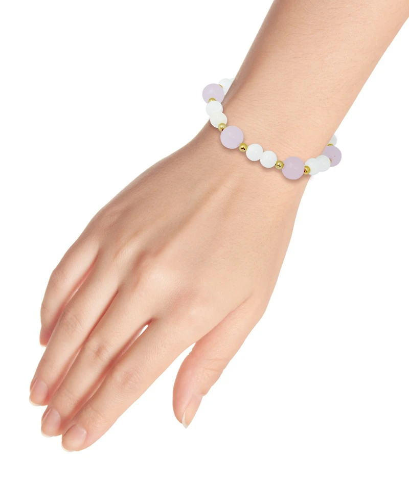Macy's 14k Gold-Plated Over Brass Rose Quartz Beads Imitation Pearl Stretch Bracelet