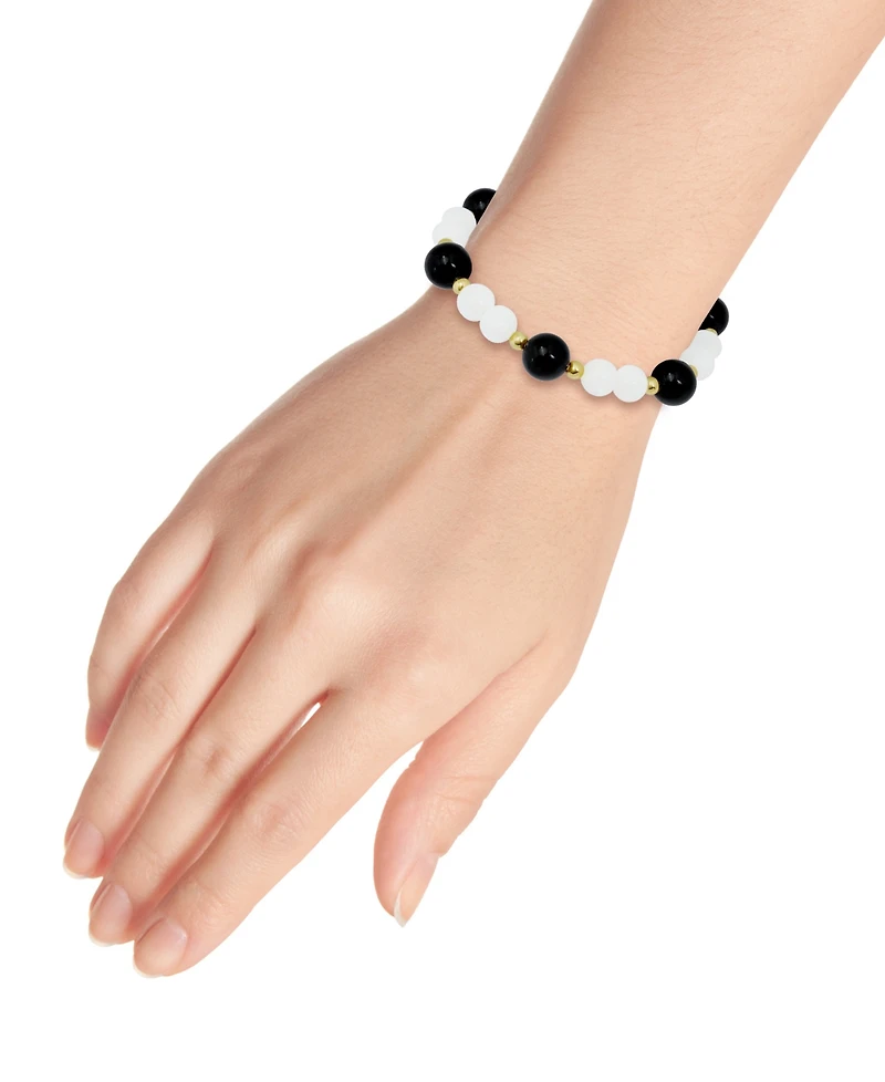Macy's 14k Gold-Plated Over Brass Onyx Beads Imitation Pearl Stretch Bracelet