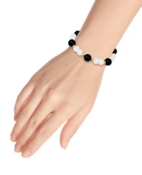 Macy's 14k Gold-Plated Over Brass Onyx Beads Imitation Pearl Stretch Bracelet