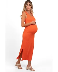 Pinkblush Maternity Orange Ribbed Side Slit Maxi Dress
