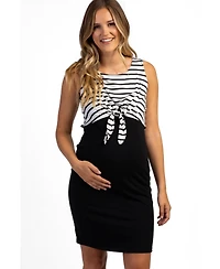 Pinkblush Maternity Black Striped Layered Tie Front Dress