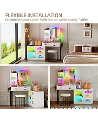 Vlsrka Lvifur Rgb Makeup Vanity Desk with Lights, Glass Top Table