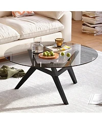 Vlsrka Minimalist Round Coffee Table with Tempered Glass and Geometric Legs