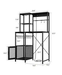 Kitchen Bakers Rack with Refrigerator Storage Space, Industrial Microwave Stand Power Outlet, Freestanding Shelf for Pantry