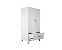 60" Tall Metal Storage Cabinet with 1 Drawer and Hanging Rod Wardrobe 2 Doors Wardrobe Closet with Shelf