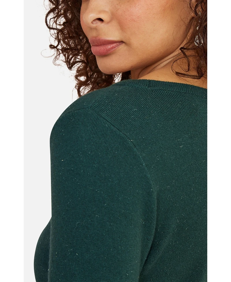 Yumi Women's Sparkle Long Sleeve Boatneck Knit Jumper