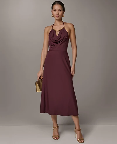 Donna Karan New York Women's Halter Hardware Neck Detail Midi Dress