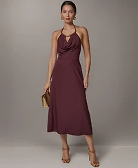 Donna Karan New York Women's Halter Hardware Neck Detail Midi Dress