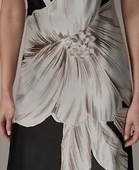 Donna Karan New York Women's Sleeveless Asymmetrical Neck Floral Midi Dress