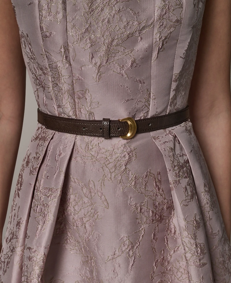 Donna Karan New York Women's Jacquard Asymmetrical Neck Fit & Flare Dress with Belt
