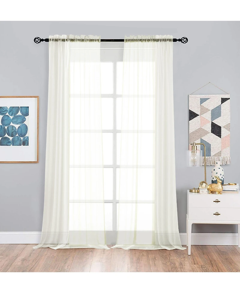 Kate Aurora 2 Piece Extra Long Custom Lux Rod Pocket Sheer Voile Window Curtains - 120 inch