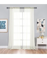 Kate Aurora 2 Piece Extra Long Custom Lux Rod Pocket Sheer Voile Window Curtains - 120 inch