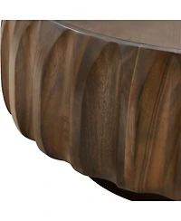 Streamdale Furniture Round Solid Wood Carved Coffee Table with Elegant Sculptural Design