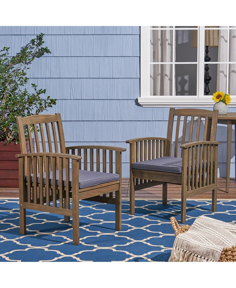 Clihome 2Pieces Acacia Wood Dining Chair with Cushions Outdoor Patio Armrest
