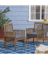 Clihome 2Pieces Acacia Wood Dining Chair with Cushions Outdoor Patio Armrest