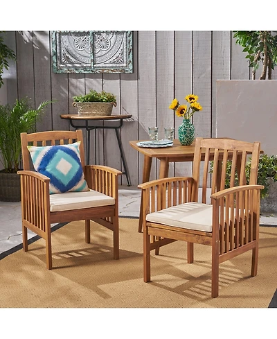 Clihome 2Pieces Acacia Wood Dining Chair with Cushions Outdoor Patio Armrest