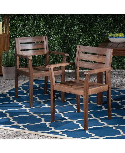 Clihome 2Pieces Acacia Wood Patio Dining Chairs Outdoor Armchairs