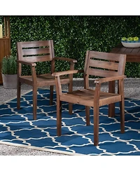 Clihome 2Pieces Acacia Wood Patio Dining Chairs Outdoor Armchairs