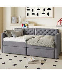 Streamdale Furniture Velvet Twin Daybed with 2 Drawers and Usb Charging