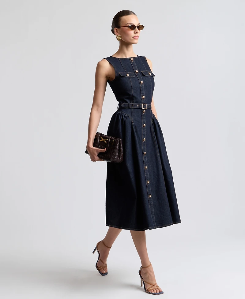 Avec Les Filles Women's Sleeveless Denim Midi Dress