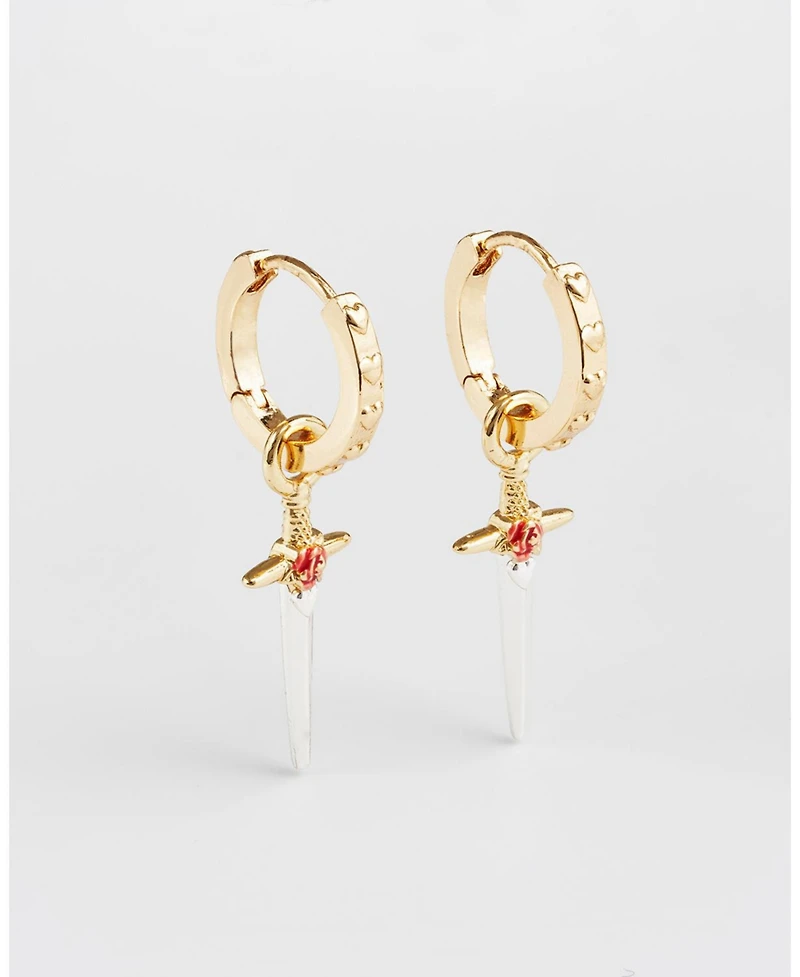 Fable England Gold Rose and Dagger Huggie Earrings