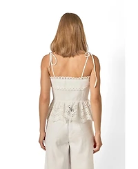 English Factory Women's Eyelet Peplum Sleeveless Top