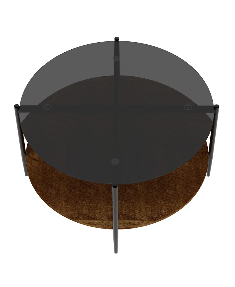 Streamdale Furniture Mid-Century Modern Round Glass Coffee Table with Storage Shelf, 32.28