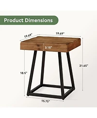 Tribesigns Solid Wood End Table, 19.7" Square Side Table with Metal Frame, for Living Room, Small Spaces