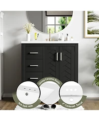Phying 30Inch Bathroom Vanity with Ceramic Sink Combo Solid Wood Frame Bathroom Storage Cabinet Set with 3 Drawers and Soft Closing Doors