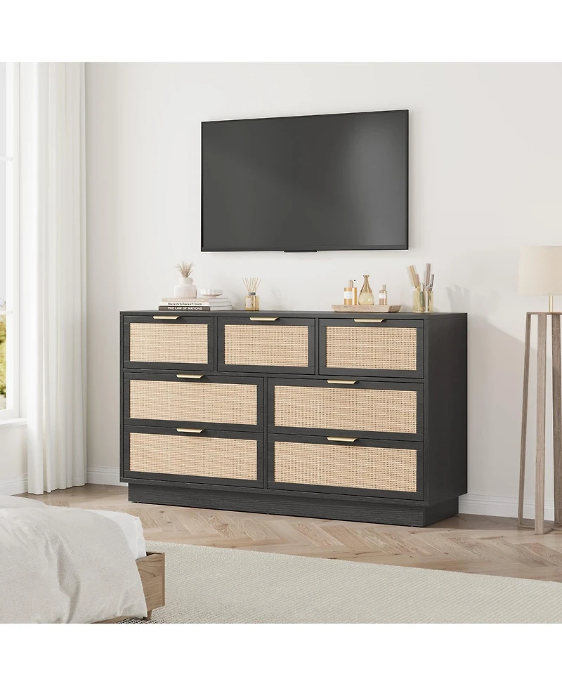 homfan -Drawer Rattan Dresser with Integrated Legs