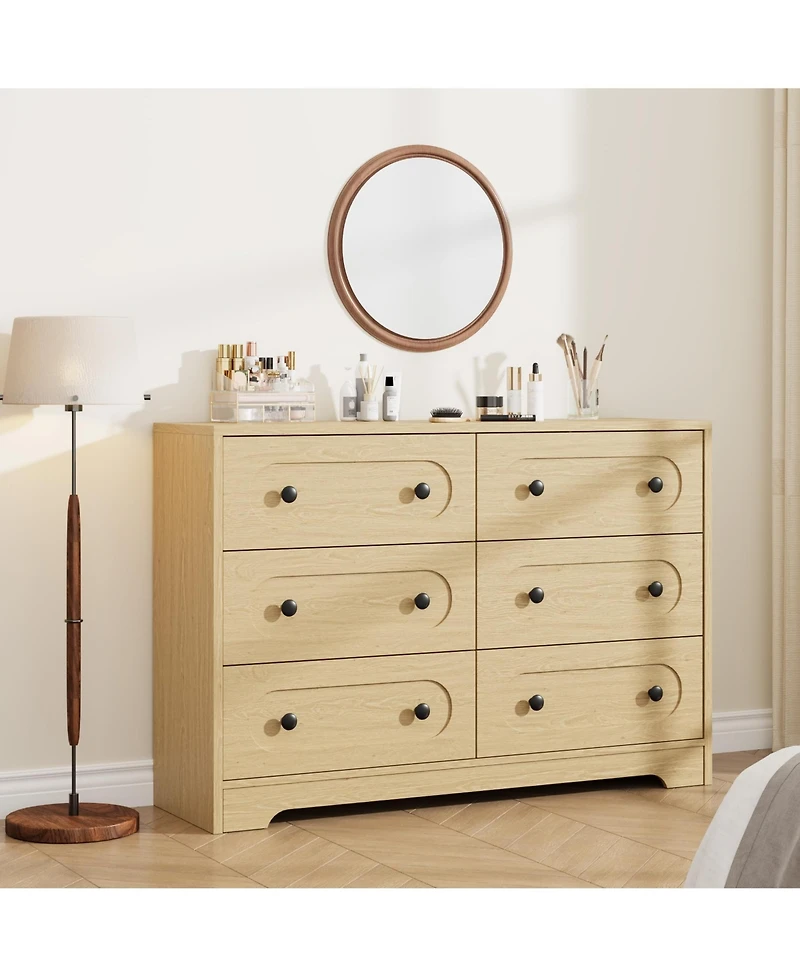 homfan 6-Drawer Dresser with Deep Drawers and Metal Knobs, Mid Century Modern Chest for Bedroom Living Room Entryway