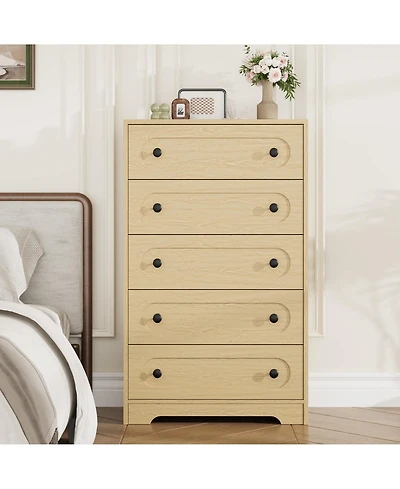homfan 5-Drawer Tall Dresser with Deep Drawers and Metal Knobs, Mid Century Modern Chest for Bedroom Living Room Entryway