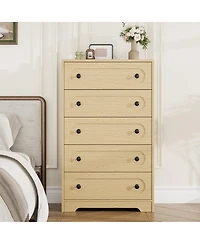 homfan 5-Drawer Tall Dresser with Deep Drawers and Metal Knobs, Mid Century Modern Chest for Bedroom Living Room Entryway